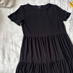 Black Short-Sleeve Tiered Mini Dress